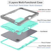 For iPad Pro 11 2024 Shockproof Silicone Hybrid PC Tablet Case with Holder(Mint Green + Grey)