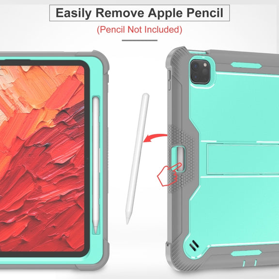 For iPad Pro 11 2024 Shockproof Silicone Hybrid PC Tablet Case with Holder(Mint Green + Grey)