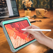 For iPad Pro 11 2024 Shockproof Silicone Hybrid PC Tablet Case with Holder(Mint Green + Grey)
