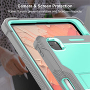 For iPad Pro 11 2024 Shockproof Silicone Hybrid PC Tablet Case with Holder(Mint Green + Grey)
