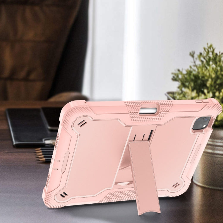 For iPad Pro 11 2024 Shockproof Silicone Hybrid PC Tablet Case with Holder(Rose Gold)