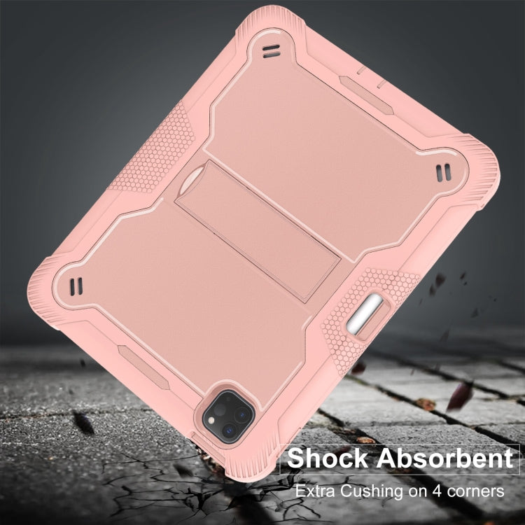 For iPad Pro 11 2024 Shockproof Silicone Hybrid PC Tablet Case with Holder(Rose Gold)