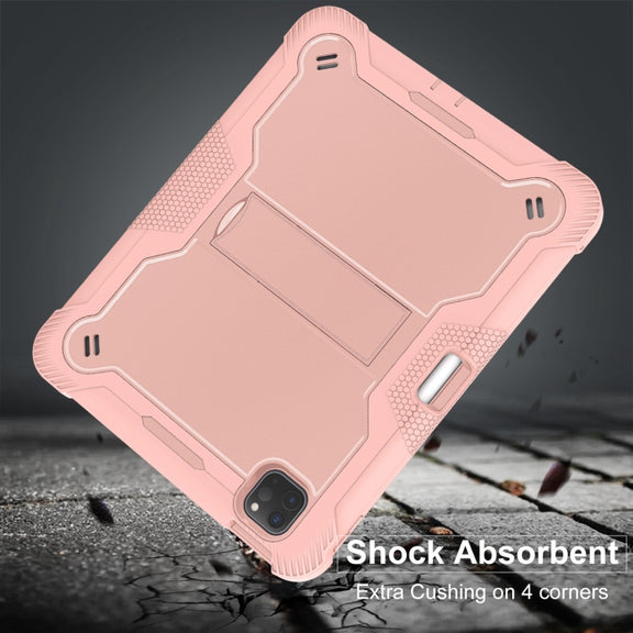For iPad Pro 11 2024 Shockproof Silicone Hybrid PC Tablet Case with Holder(Rose Gold)