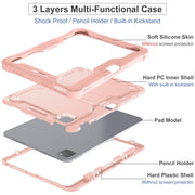 For iPad Pro 11 2024 Shockproof Silicone Hybrid PC Tablet Case with Holder(Rose Gold)