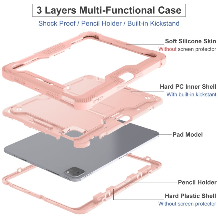 For iPad Pro 11 2024 Shockproof Silicone Hybrid PC Tablet Case with Holder(Rose Gold)