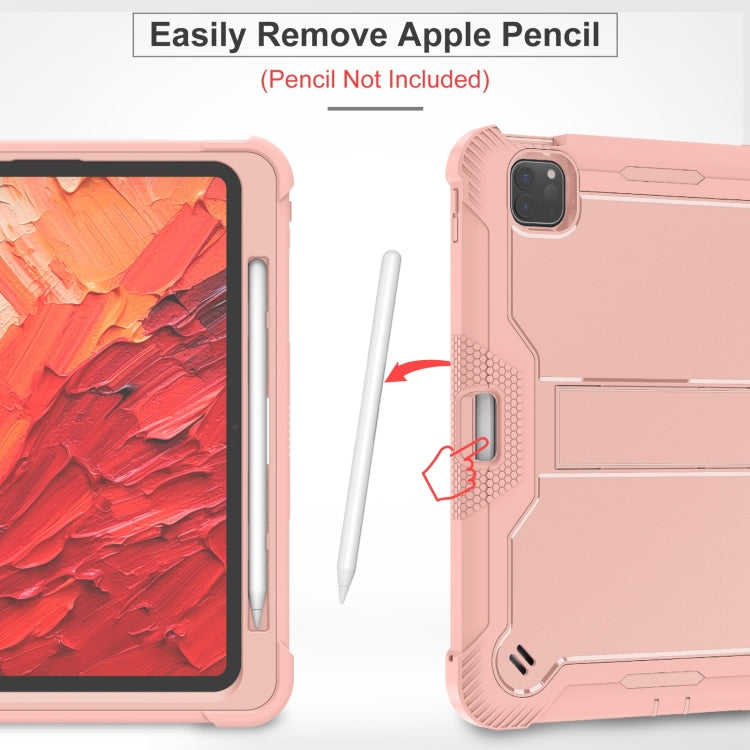 For iPad Pro 11 2024 Shockproof Silicone Hybrid PC Tablet Case with Holder(Rose Gold)