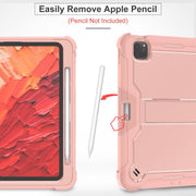 For iPad Pro 11 2024 Shockproof Silicone Hybrid PC Tablet Case with Holder(Rose Gold)