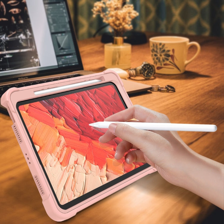 For iPad Pro 11 2024 Shockproof Silicone Hybrid PC Tablet Case with Holder(Rose Gold)