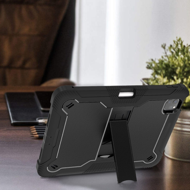 For iPad Pro 11 2024 Shockproof Silicone Hybrid PC Tablet Case with Holder(Black)