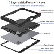 For iPad Pro 11 2024 Shockproof Silicone Hybrid PC Tablet Case with Holder(Black)