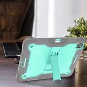 For iPad Pro 13 2024 Shockproof Silicone Hybrid PC Tablet Case with Holder(Mint Green + Grey)