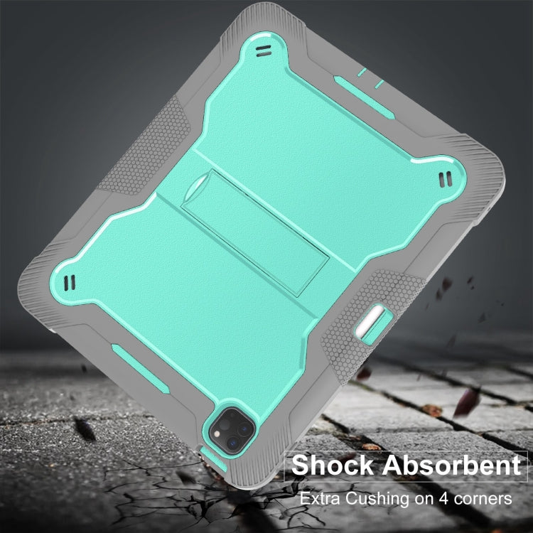 For iPad Pro 13 2024 Shockproof Silicone Hybrid PC Tablet Case with Holder(Mint Green + Grey)