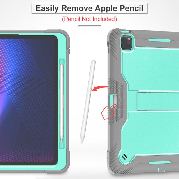 For iPad Pro 13 2024 Shockproof Silicone Hybrid PC Tablet Case with Holder(Mint Green + Grey)