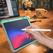 For iPad Pro 13 2024 Shockproof Silicone Hybrid PC Tablet Case with Holder(Mint Green + Grey)