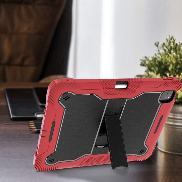 For iPad Pro 13 2024 Shockproof Silicone Hybrid PC Tablet Case with Holder(Black + Red)