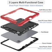 For iPad Pro 13 2024 Shockproof Silicone Hybrid PC Tablet Case with Holder(Black + Red)