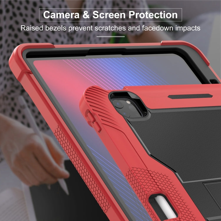 For iPad Pro 13 2024 Shockproof Silicone Hybrid PC Tablet Case with Holder(Black + Red)