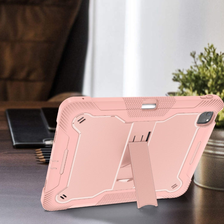 For iPad Pro 13 2024 Shockproof Silicone Hybrid PC Tablet Case with Holder(Rose Gold)