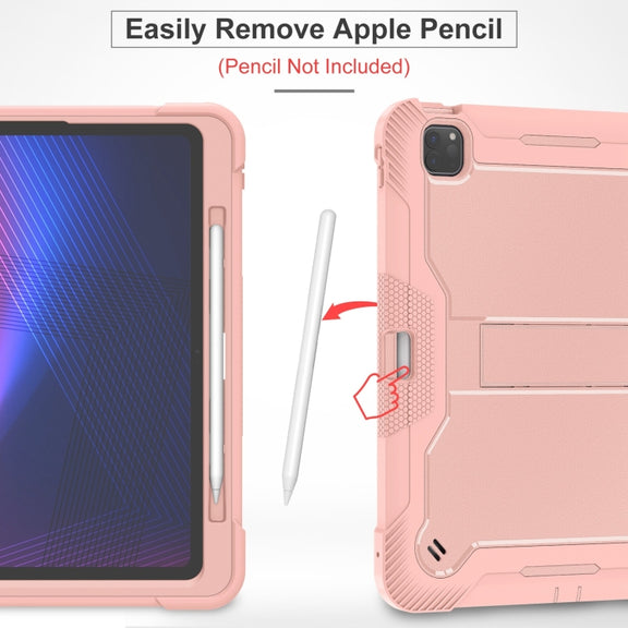 For iPad Pro 13 2024 Shockproof Silicone Hybrid PC Tablet Case with Holder(Rose Gold)