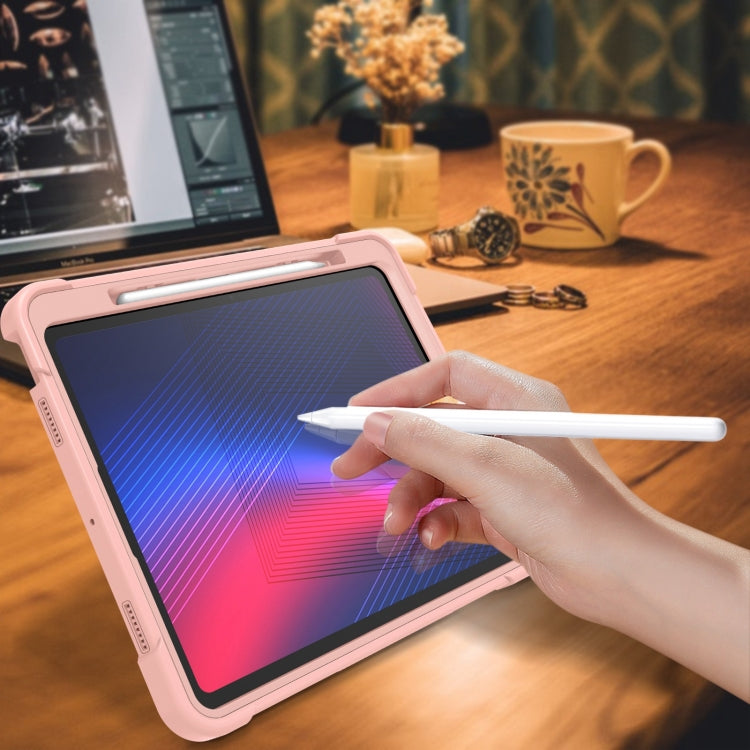 For iPad Pro 13 2024 Shockproof Silicone Hybrid PC Tablet Case with Holder(Rose Gold)