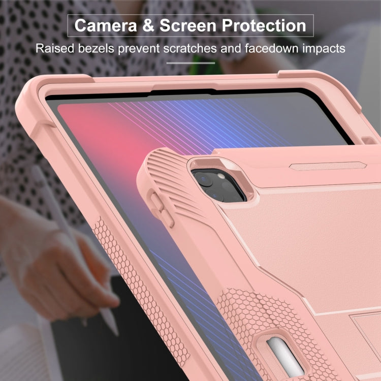 For iPad Pro 13 2024 Shockproof Silicone Hybrid PC Tablet Case with Holder(Rose Gold)