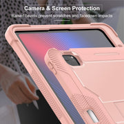 For iPad Pro 13 2024 Shockproof Silicone Hybrid PC Tablet Case with Holder(Rose Gold)