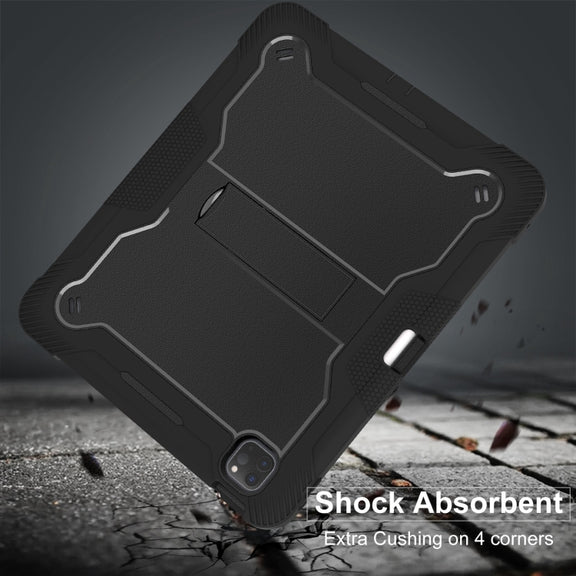 For iPad Pro 13 2024 Shockproof Silicone Hybrid PC Tablet Case with Holder(Black)