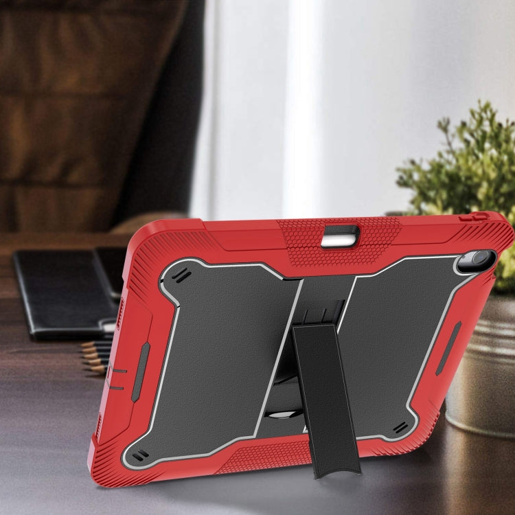 For iPad Air 13 2024 Shockproof Silicone Hybrid PC Tablet Case with Holder(Black + Red)
