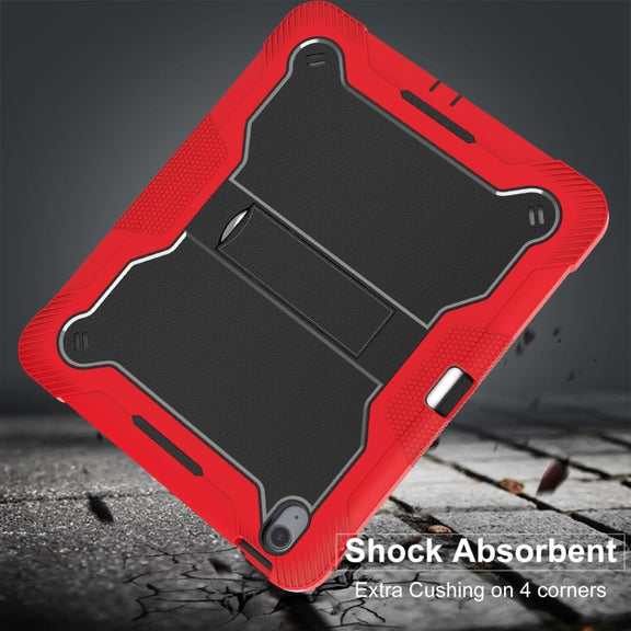 For iPad Air 13 2024 Shockproof Silicone Hybrid PC Tablet Case with Holder(Black + Red)