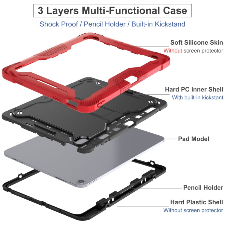For iPad Air 13 2024 Shockproof Silicone Hybrid PC Tablet Case with Holder(Black + Red)