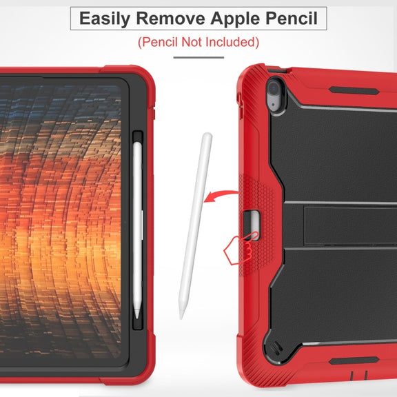 For iPad Air 13 2024 Shockproof Silicone Hybrid PC Tablet Case with Holder(Black + Red)