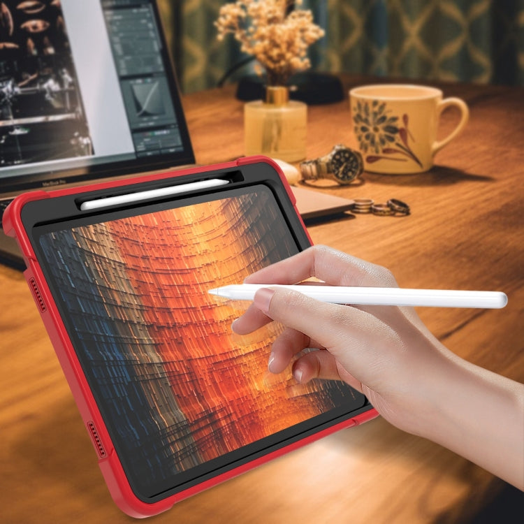 For iPad Air 13 2024 Shockproof Silicone Hybrid PC Tablet Case with Holder(Black + Red)