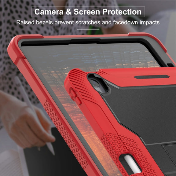 For iPad Air 13 2024 Shockproof Silicone Hybrid PC Tablet Case with Holder(Black + Red)