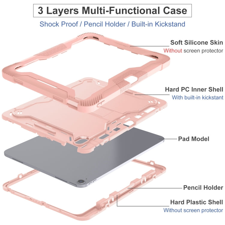 For iPad Air 13 2024 Shockproof Silicone Hybrid PC Tablet Case with Holder(Rose Gold)