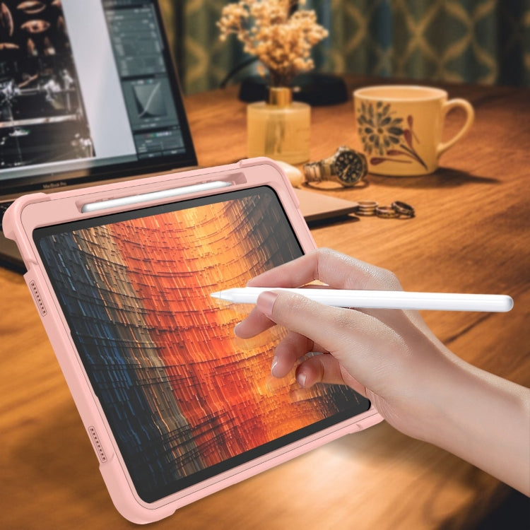 For iPad Air 13 2024 Shockproof Silicone Hybrid PC Tablet Case with Holder(Rose Gold)