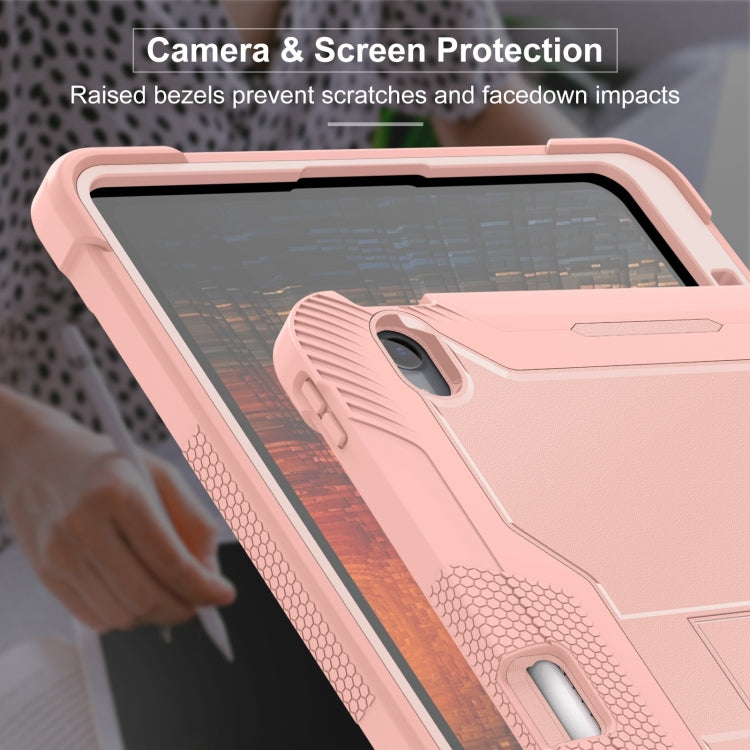 For iPad Air 13 2024 Shockproof Silicone Hybrid PC Tablet Case with Holder(Rose Gold)