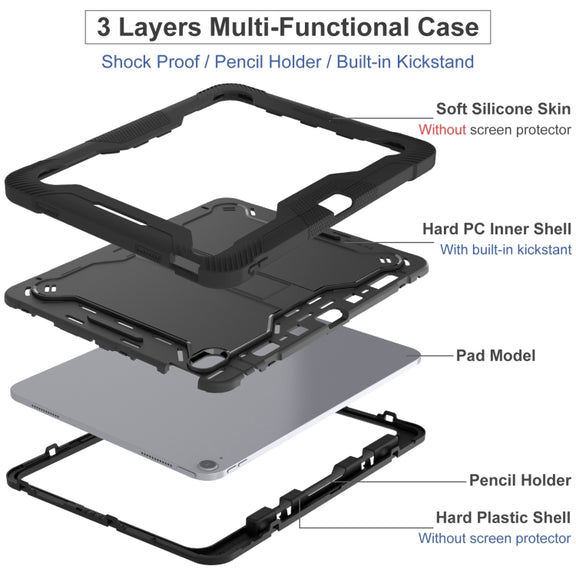 For iPad Air 13 2024 Shockproof Silicone Hybrid PC Tablet Case with Holder(Black)