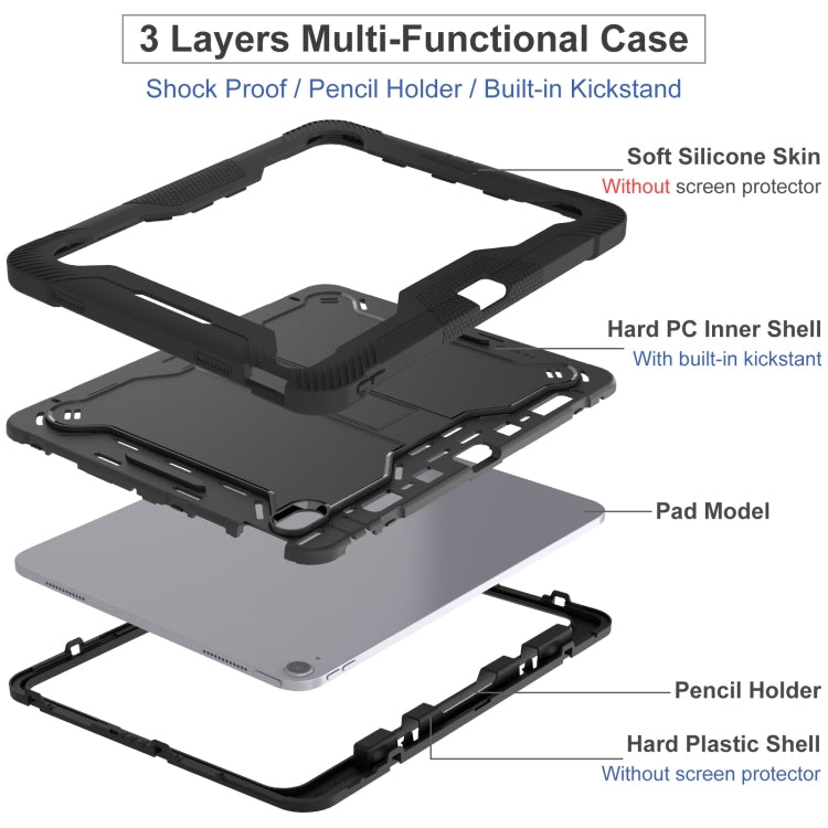 For iPad Air 13 2024 Shockproof Silicone Hybrid PC Tablet Case with Holder(Black)