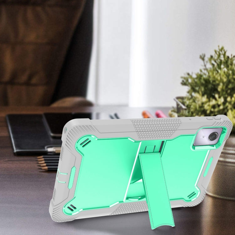 For Lenovo Tab M11 / Xiaoxin Pad 11 2024 Shockproof Silicone Hybrid PC Tablet Case with Holder(Mint Green + Grey)