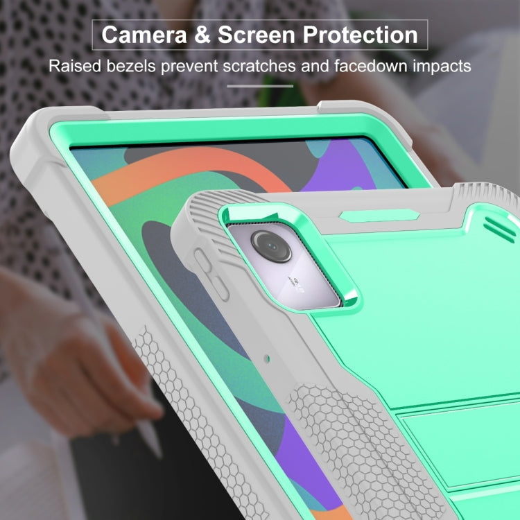For Lenovo Tab M11 / Xiaoxin Pad 11 2024 Shockproof Silicone Hybrid PC Tablet Case with Holder(Mint Green + Grey)