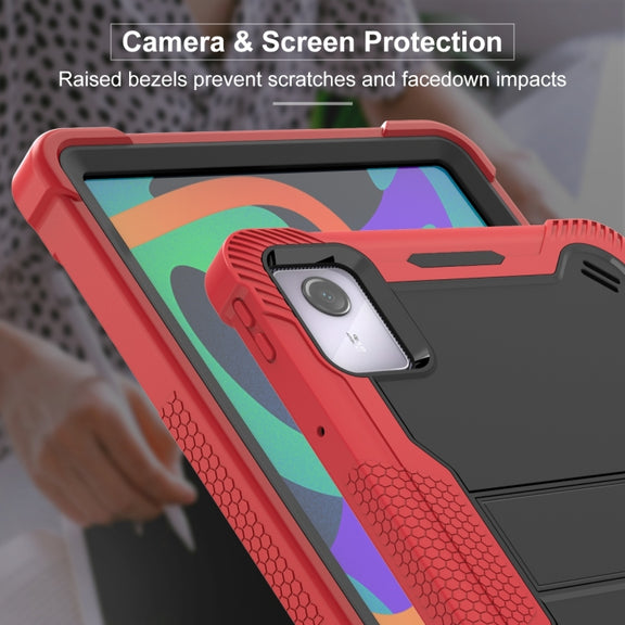 For Lenovo Tab M11 / Xiaoxin Pad 11 2024 Shockproof Silicone Hybrid PC Tablet Case with Holder(Black + Red)