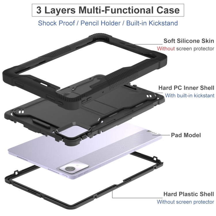 For Lenovo Tab M11 / Xiaoxin Pad 11 2024 Shockproof Silicone Hybrid PC Tablet Case with Holder(Black)