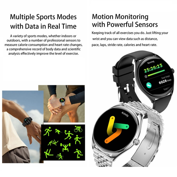 MT55 1.43 inch AMOLED HD Screen Ultra-thin Smart Call Health Watch, Silicone Strap(Black)