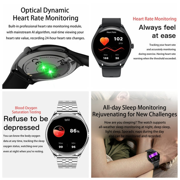 MT55 1.43 inch AMOLED HD Screen Ultra-thin Smart Call Health Watch, Silicone Strap(Black)