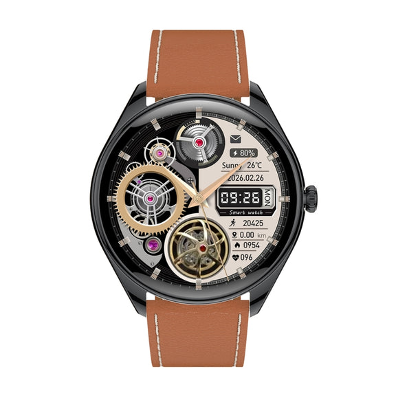 MT55 1.43 inch AMOLED HD Screen Ultra-thin Smart Call Health Watch, Leather Strap(Black Brown)