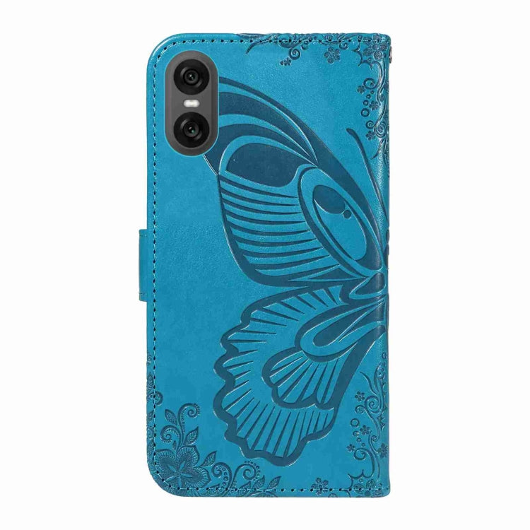 For Sony Xperia 10 VI 2024 Swallowtail Butterfly Embossed Leather Phone Case(Blue)