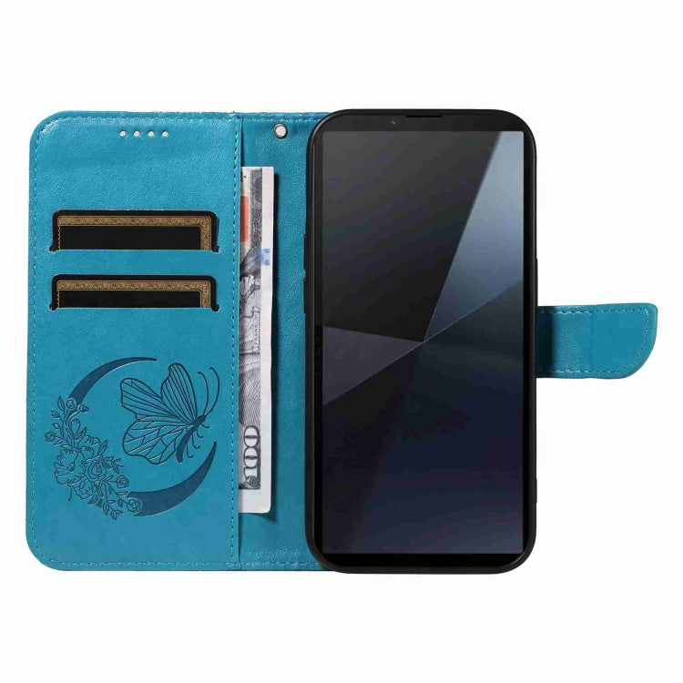 For Sony Xperia 10 VI 2024 Swallowtail Butterfly Embossed Leather Phone Case(Blue)