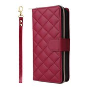 For iPhone 16 Pro Crossbody Rhombic Zipper Tower Buckle Leather Phone Case with Lanyard(Wine Red)