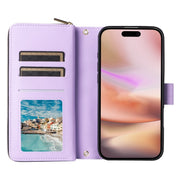 For iPhone 16 Plus Crossbody Rhombic Zipper Tower Buckle Leather Phone Case with Lanyard(Purple)
