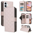 For iPhone 16 Plus Crossbody Rhombic Zipper Tower Buckle Leather Phone Case with Lanyard(Beige) - iPhone 16 Plus Cases by PMC TechLife | Online Shopping South Africa | PMC TechLife | Buy Now Pay Later Mobicred